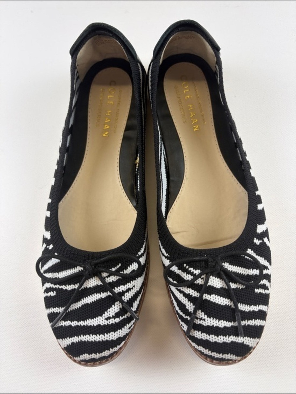 COLE HAAN GRANDSERIES BLACK WHITE BOW KNIT BALLET FLATS WOMEN SIZE 9.5